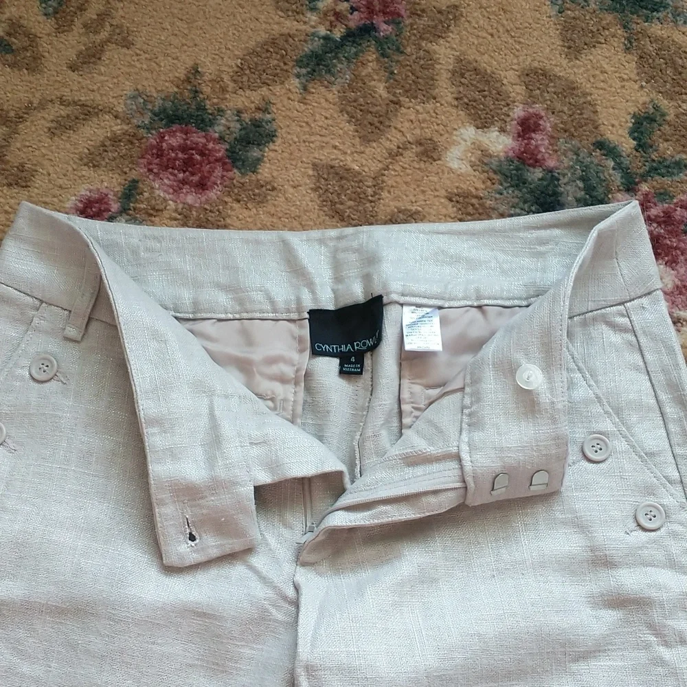 Cynthia Rowley linen blend ankle cropped pants trousers stone tan size 4 - Picture 3 of 5